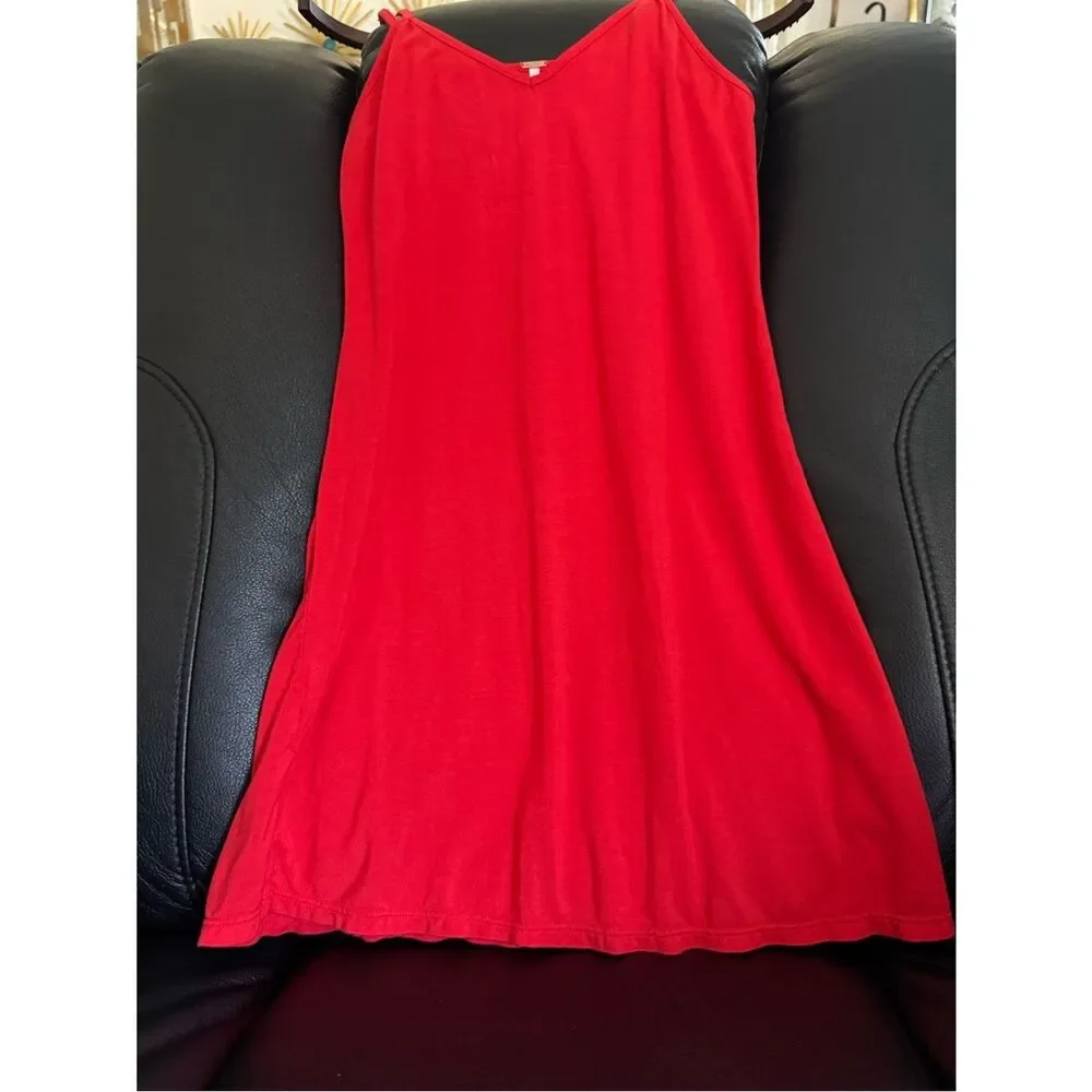 Free People Women Red Adjustable Strap Slip Lounge Mini Dress XS Boho Casual